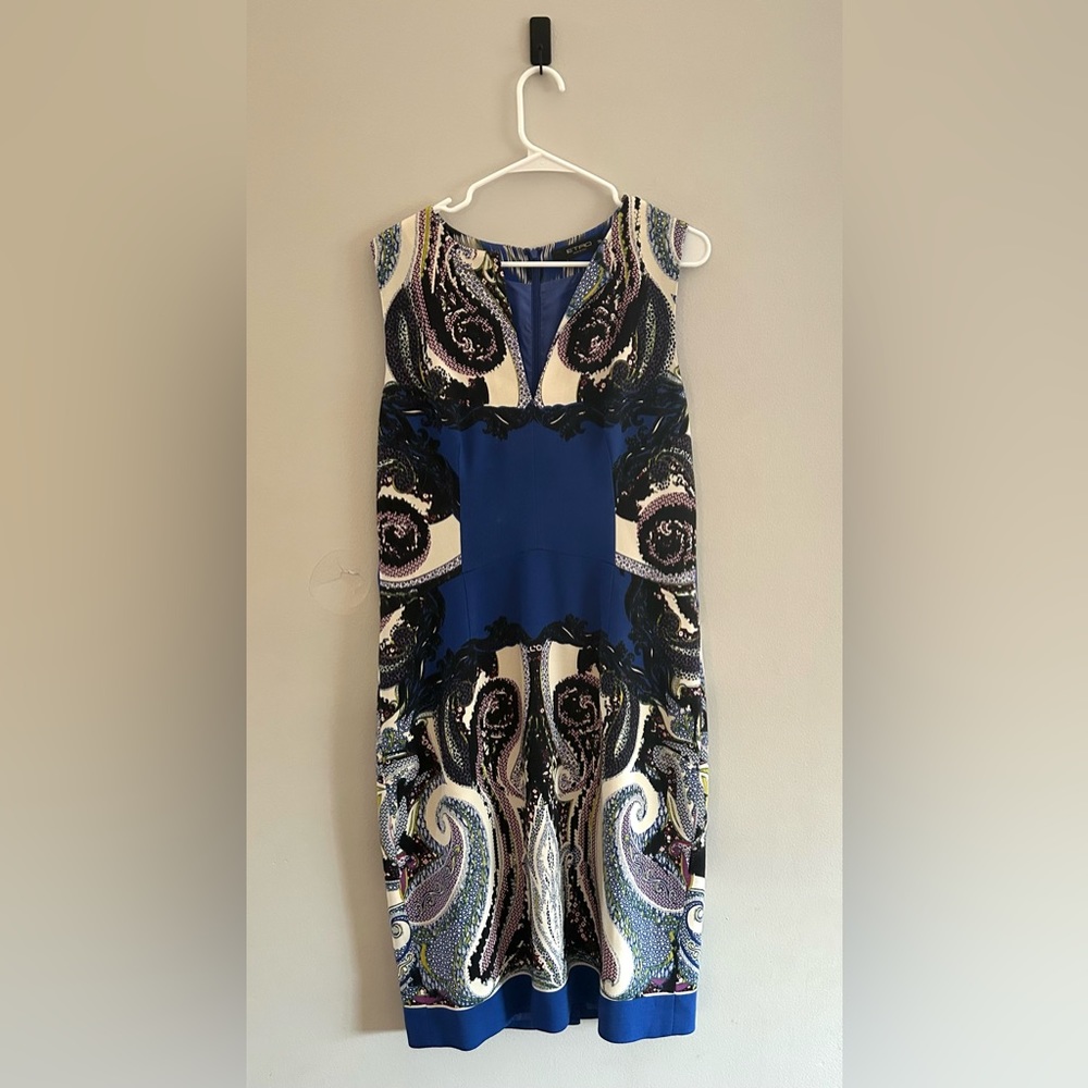 ETRO New Mixed Abstract Print Cady Sheath Stretch Wool Midi Dress | IT Size 50
